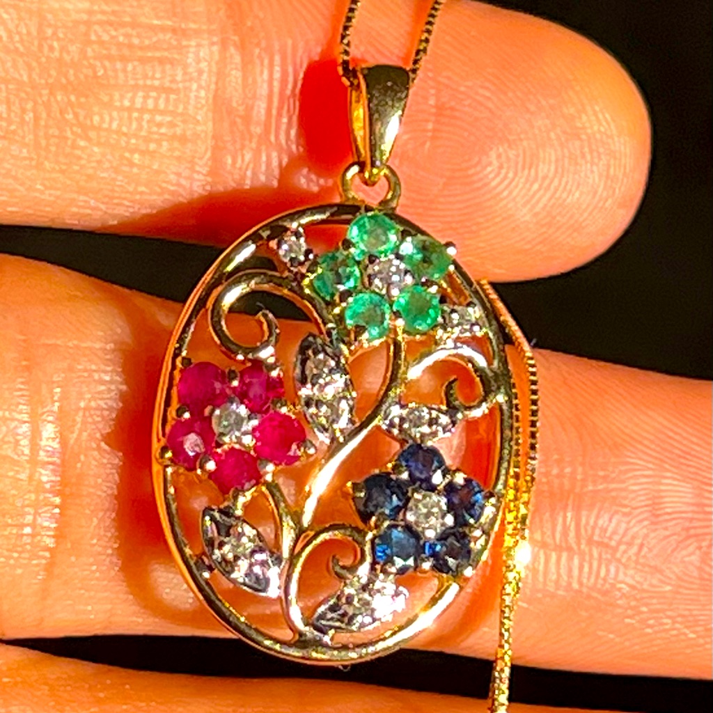 14k Gold Life Of Tree Necklace With Precious Gemstones